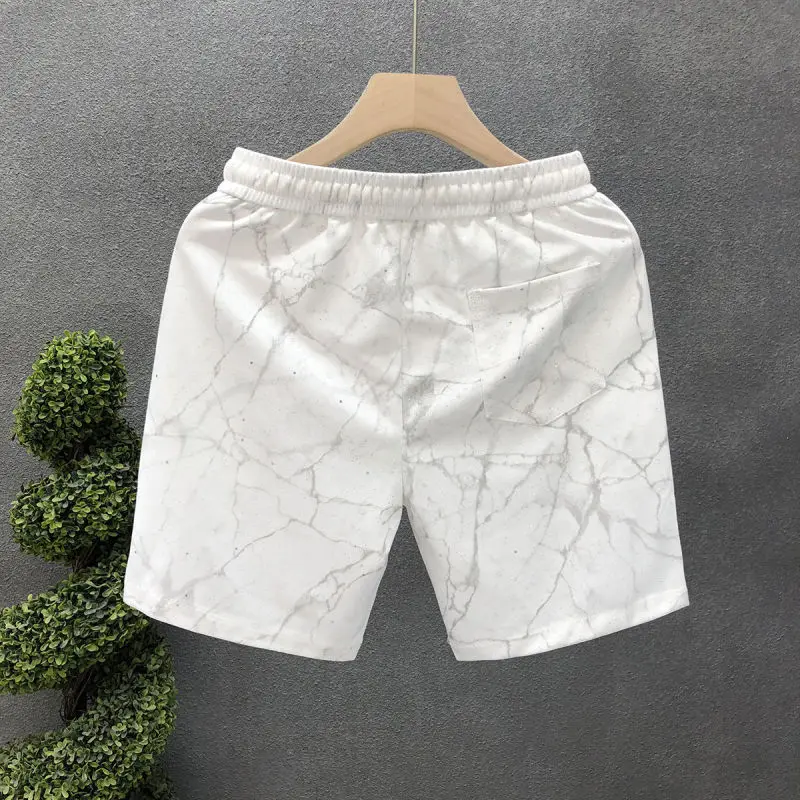 Men Clothing 2024 Summer Trendy Printed Glitter Luxury Loose Straight Short Pants Casual Drawstring Sports Running Beach Shorts