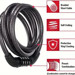 Length 100cm Bicycle Lock, Anti-theft Steel Cable Lock, Drill Resistant Scratch Proof Bike Cable Lock, Cycling Accessories