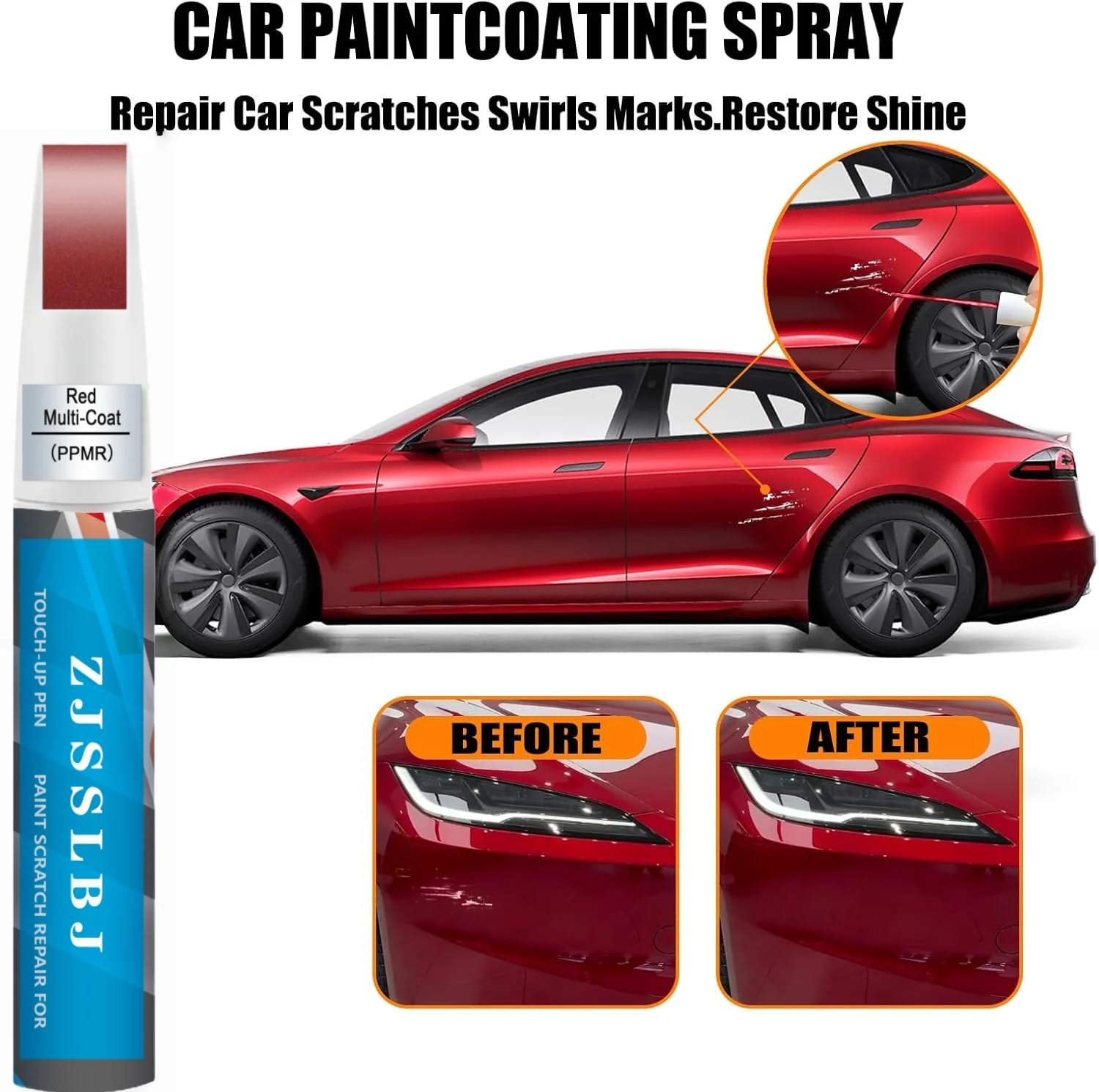 Red Multi-Coat PPMR Touch up Paint for Tesla-Exact Match Scratch Repair Kit 2-In-1 Premium Car Paint Pen for Chips & Nicks