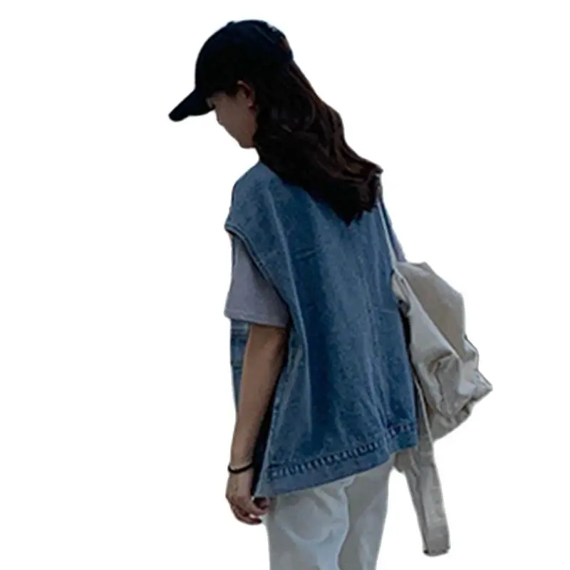 Denim Vest Women Large Size Jean Waistcoat Female Sleeveless Coats Spring Autumn Casual Streetwear Jacket Light Blue Coat BF Top