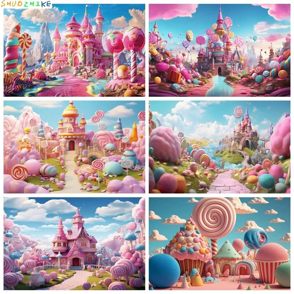 

Fairy Tale Candyland Backdrop Candy Lollipop Princess Castle Wonderland Baby Shower Girls Birthday Party Photography Background
