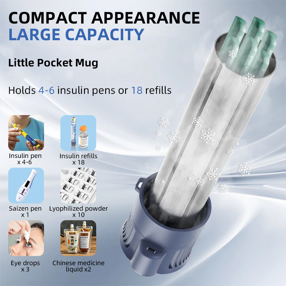 Portable Insulin Cooler with Display Automatic Temperature Control on Power Connection USB Charging Car Cooling Cup TSA Approved