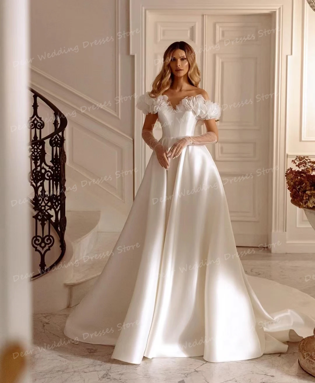 

Exquisite Wedding Dresses A Line Sexy Sweetheart For Women Bridal Gowns Formal Off The Shoulder Satin Gloveless Vestido De Novia