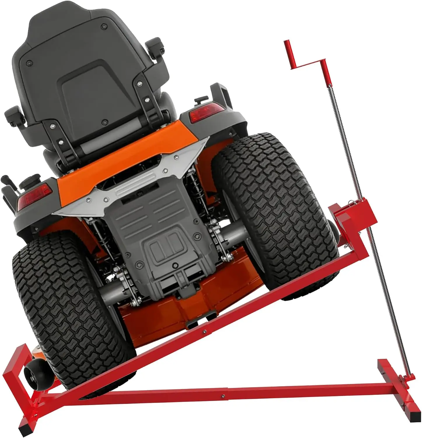 Lève-tracteur de pelouse en acier, Lève-tondeuse de pelouse avec 45 °   Plateforme élévatrice pliante inclinable et réglable avec manivelle, dispositif de levage manuel, plateformes élévatrices rouges/noires jusqu'à 400 kg pour tracteurs de pelouse et tondeuses autoportées