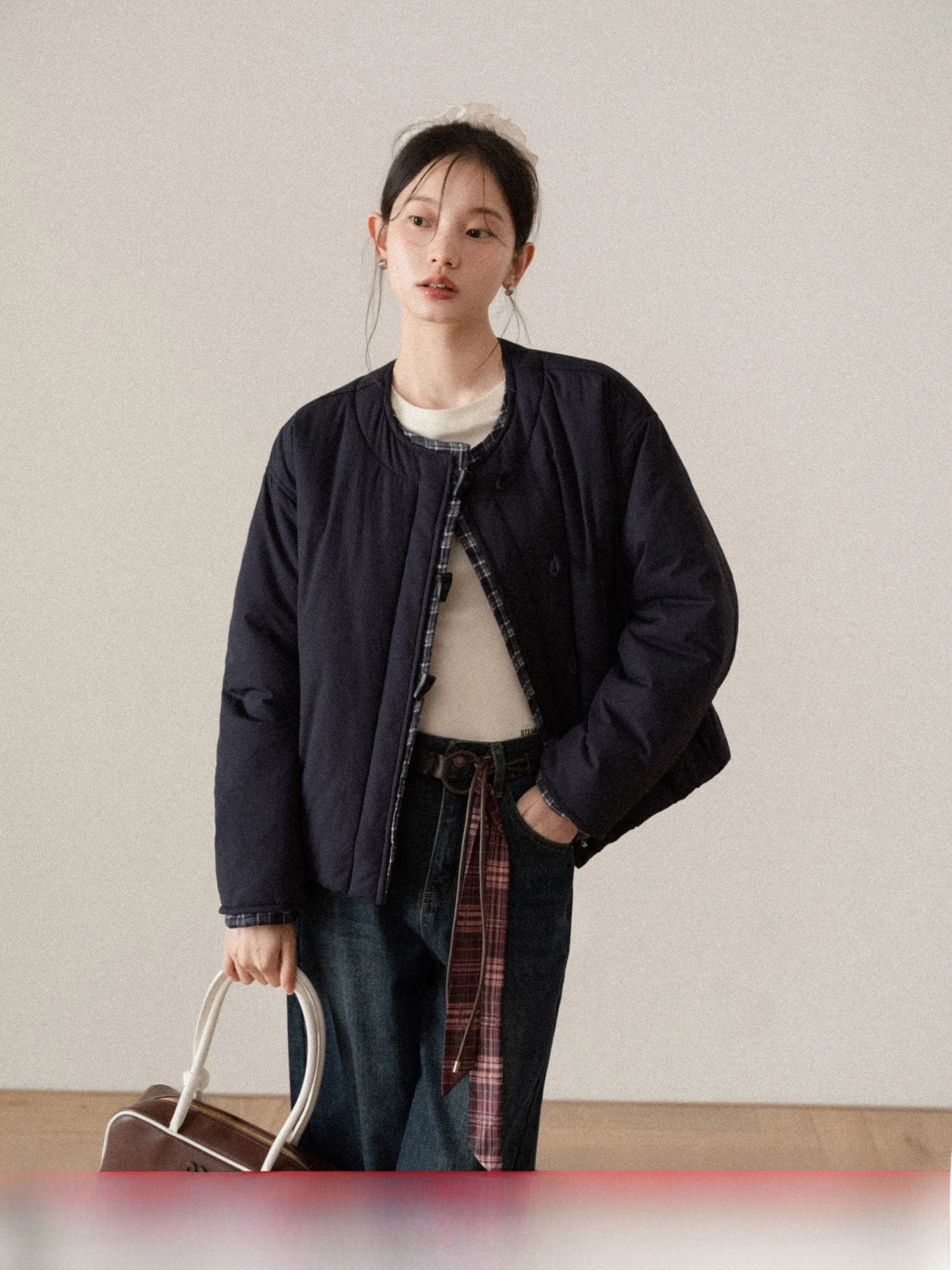

Canton Story Korean Style Retro Plaid Lightweight Thickened Cotton Jacket Women's Winter New Style High Sensation Warm Outerwear