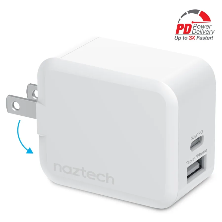 

Naztech 30W USBC PD Dual Output Fast Wall Charger