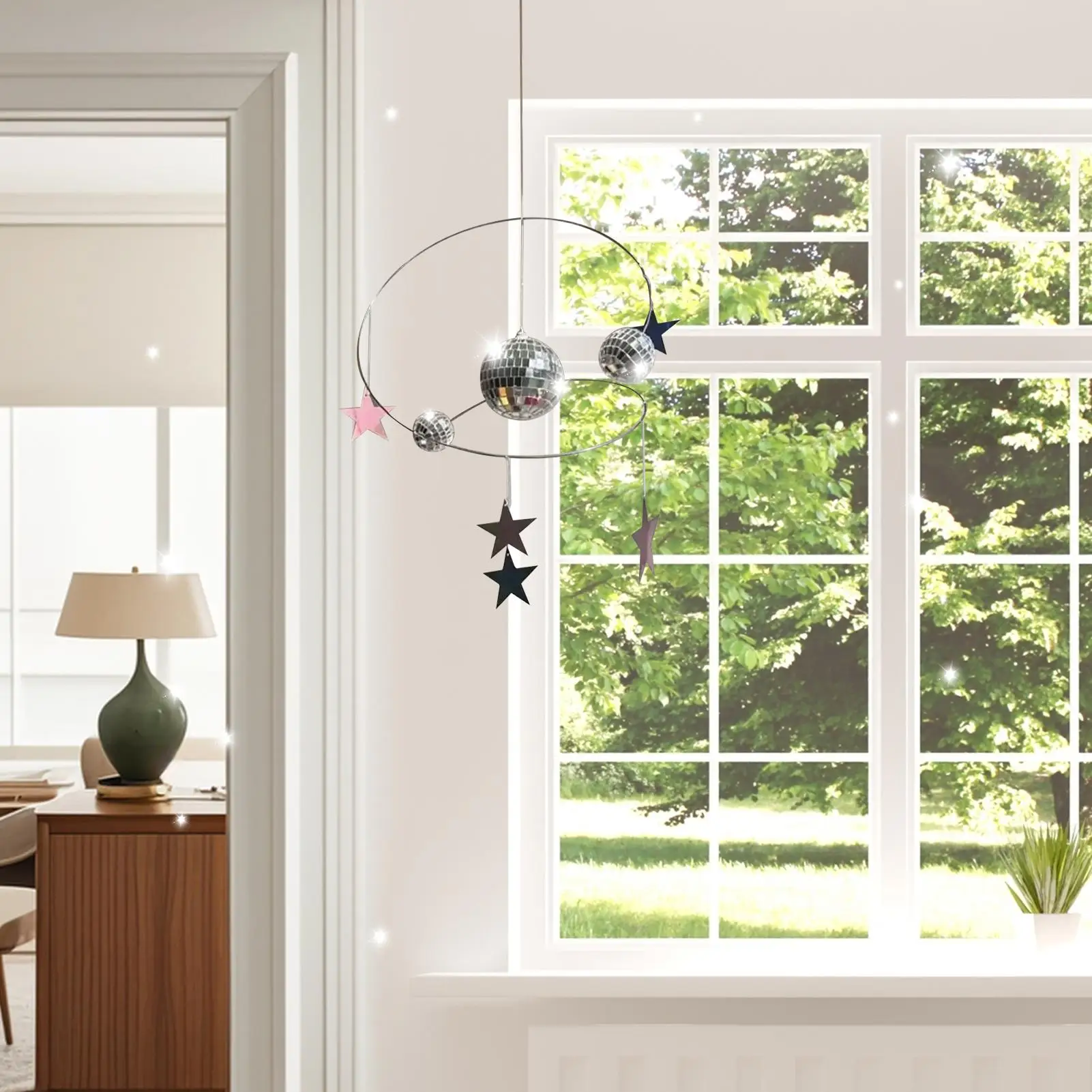 Mini Disco Balls Hangable DIY Spiral Suncatcher With Disco Ball And Reflective Stars Handmade Spinner For Birthday Car Rearview