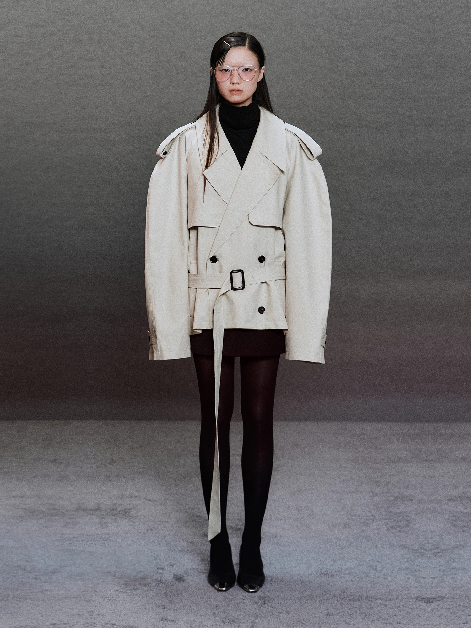 VERMO Oversize Short Coat Unisex Wide Shoulder Arc Shape Design Cotton Blend Casual Style Women's Men's Short Outerwear