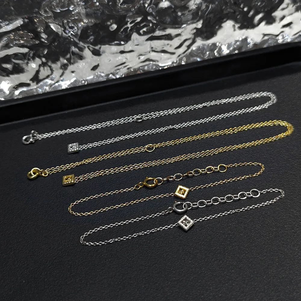 

925 Silver Series Minimalist Geometric Versatile Lava Texture Small Square Elegant Collarbone Chain Bracelet Necklace