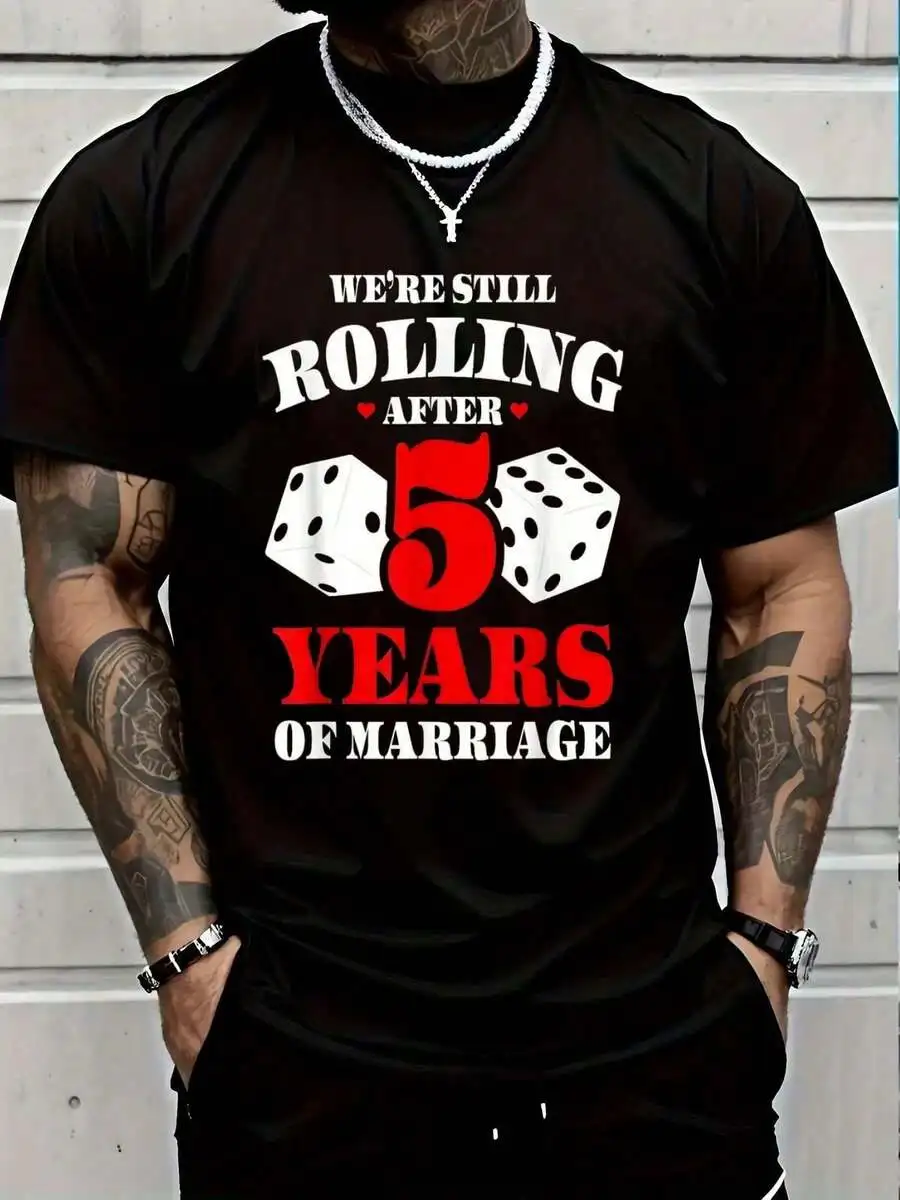 100% Cotton Casual Tshirt Couples Married 5 Years - Funny 5th Wedding Anniversary T-Shirt Women's Men Graphic Tee