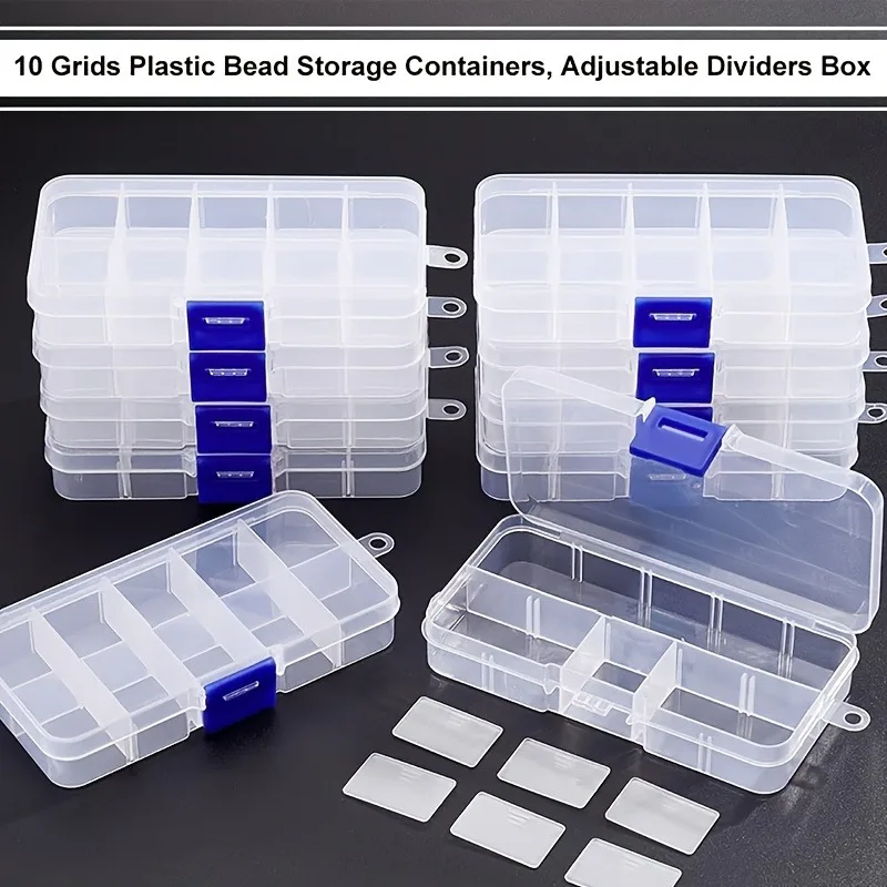 20/10pcs Ultra-Portable Clear Bead Organizer Cases 10-grids Closure Durable Plastic Storage Jewelry Beading DIY Crafts Organizer