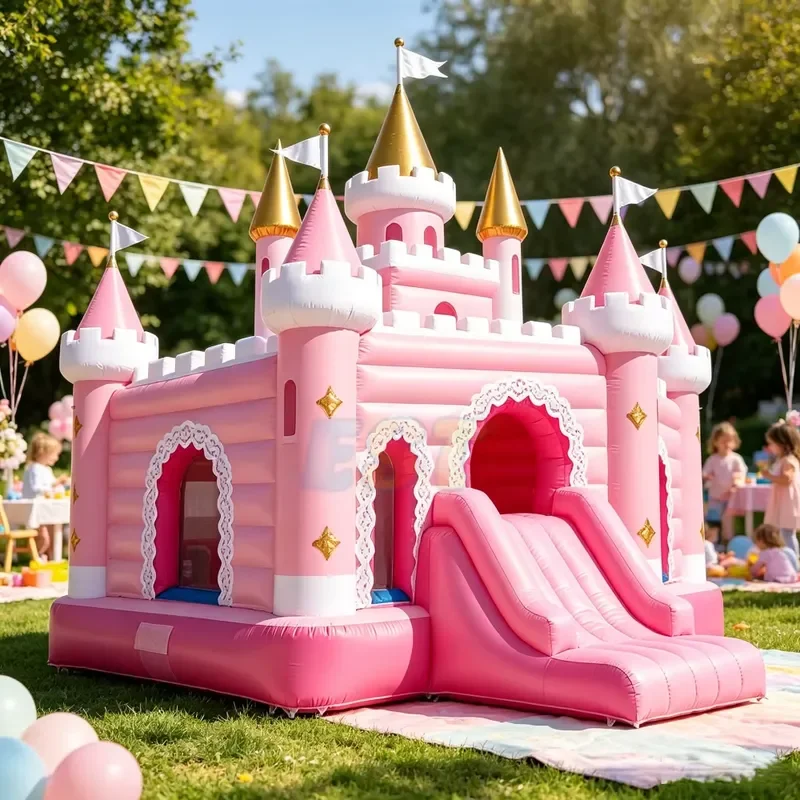 Commercial Princess Bouncy Castle Pink Inflatable Bounce House Combo Wedding Party Jumper Bouncy Castle With Slide