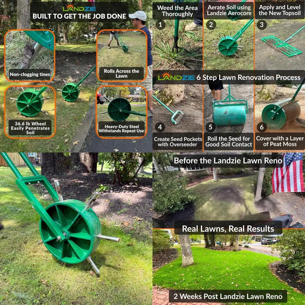 

Ручной аэратор для газона с полыми зубьями - 38,8 фунтов, сверхмощный инструмент для аэрации газонов