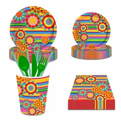 Mexican Fiesta Party Disposable Tableware Sets Paper Plates Cups Napkins Mexican Cinco De Mayo Party Dinnerware Decor