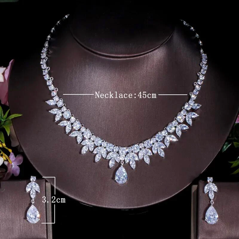 ThreeGraces Top Quality American Bridal Accessories CZ Stone Wedding Costume Necklace and Earrings Jewelry Sets For Brides JS003