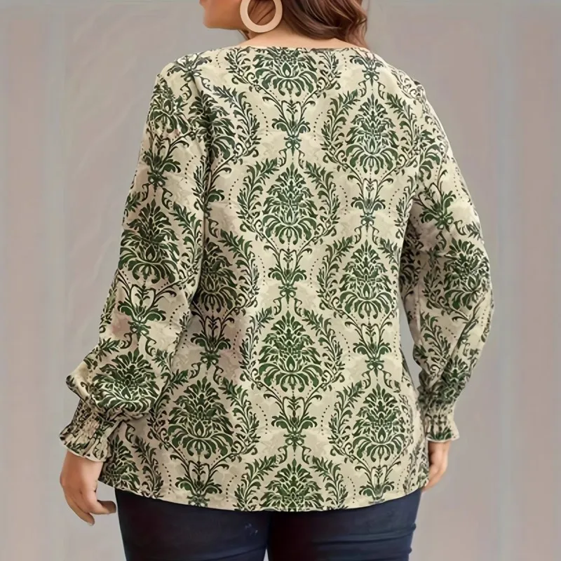 Picture 5: 1XL-5XL Plus Size Autumn Spring Fashion Elegant Print Shirt Blouse O-Neck 3XL 4XL Big Size Women Long Sleeve T-shirt Tops