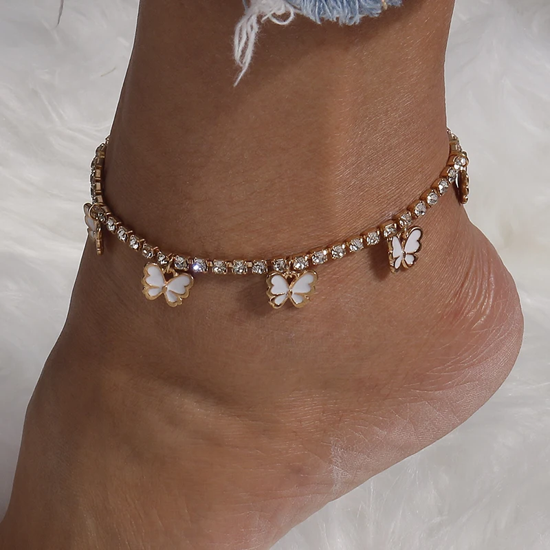 

New Gold Color Butterfly Anklets for Women Girls Crystal Chain Anklet Bracelet Party Holiday Jewelry Gift