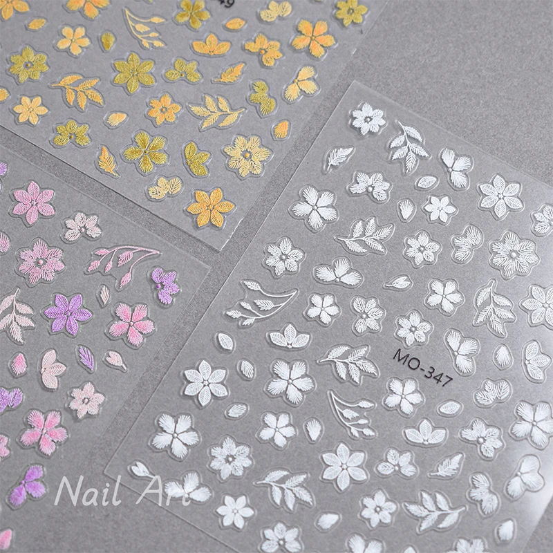 3D Embroidered Flowers Nail Stickers Spring Summer Colorful Petals Decals Nail Sliders Relief Art Manicure Decoration For Women