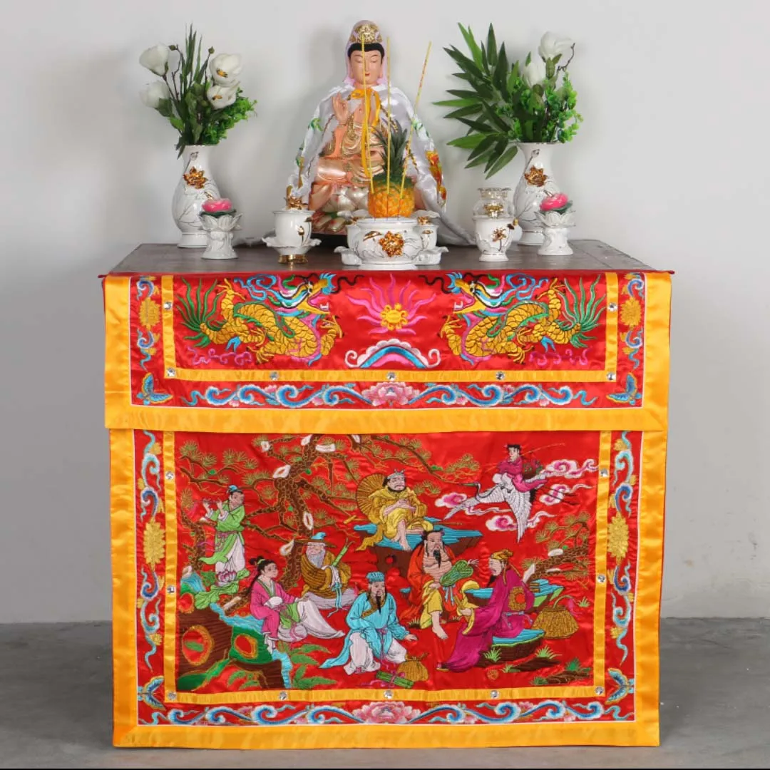 

Buddhist Taoism HOME Temple Worship Eight Immortals BA XIAN Buddha Auspicious Dragons Embroidery Altar table enclosure Curtain