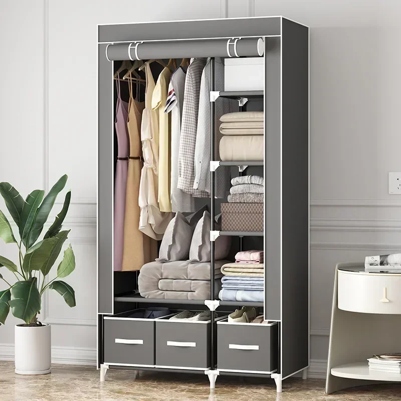 Simple Wardrobe Household Bedroom Large Capacity Hanger Strong Dustproof Storage Assembly Steel Pipe Hanging Wardrobe