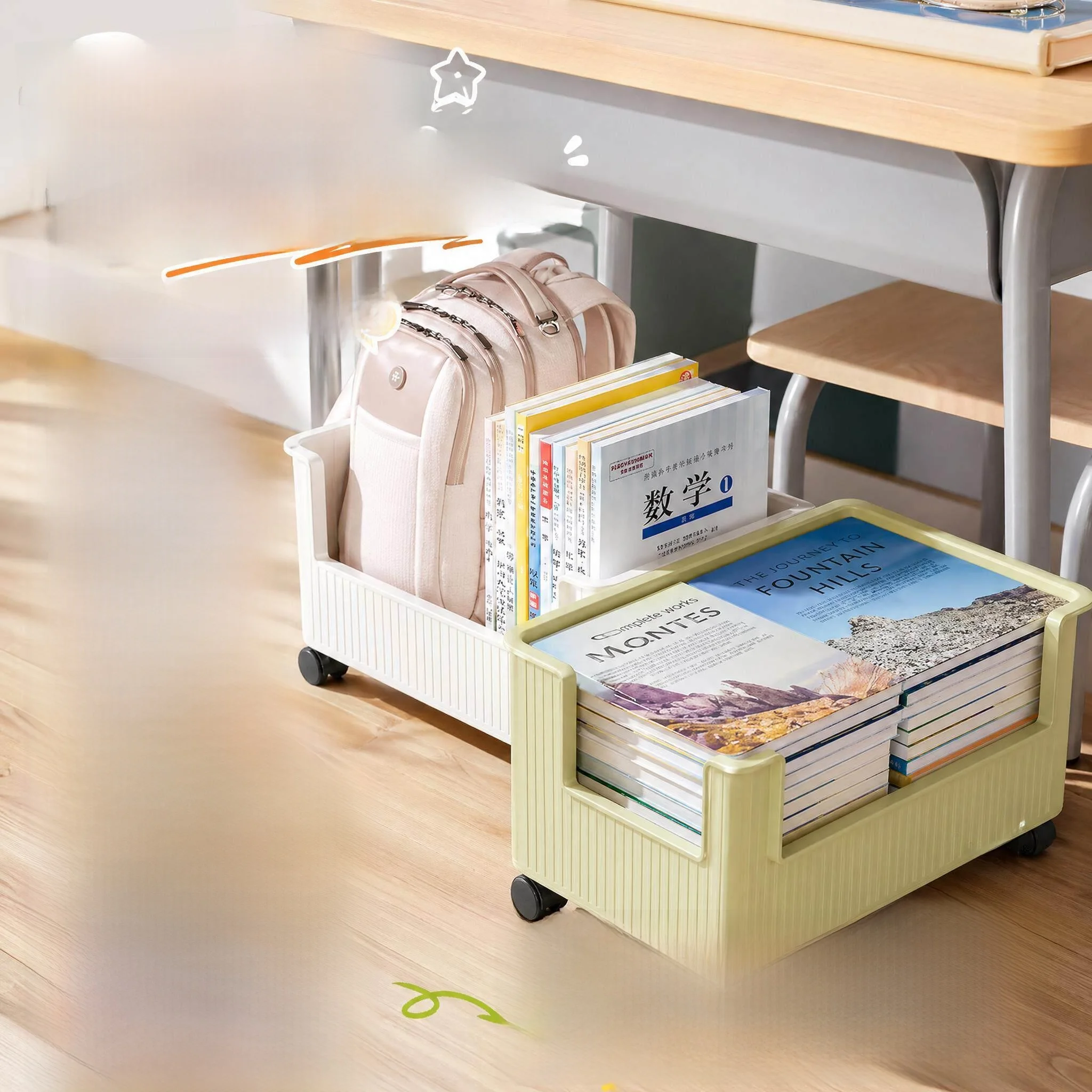 Mobile Classroom Book Storage Box with Wheels Desk Organizer Student Library Supplies Durable Easy to Move Bookcase