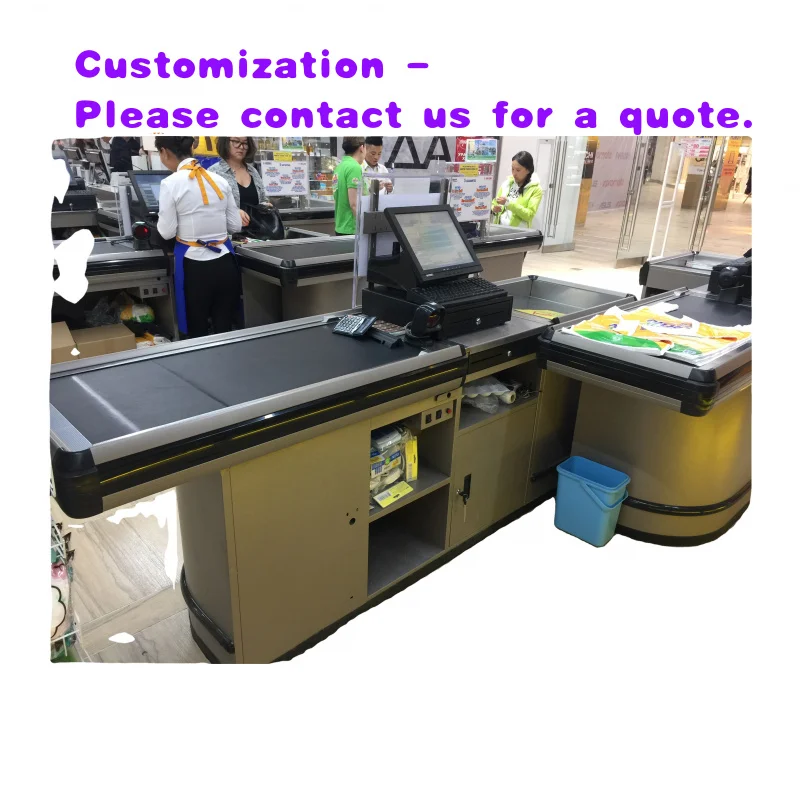 

custom.China Factory Cheap Stainless Steel Colorful Supermarket Cashier Desk Checkout Counter