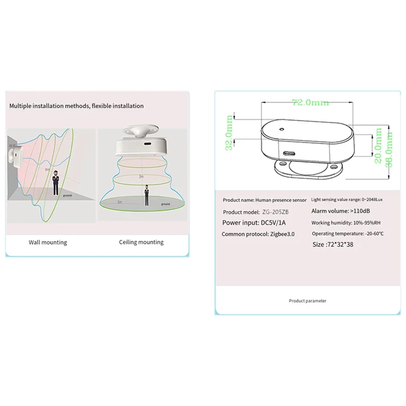A23F-Humaner Anwesenheitssensor, Tuya Millimeter Wave Radar Wave Anwesenheitserkennungssensor