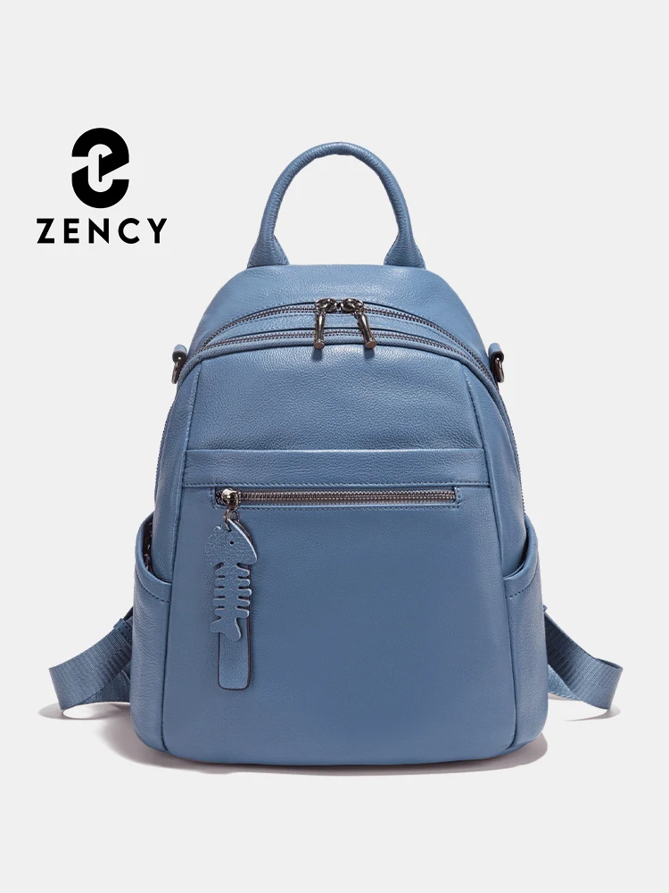 

Zency New Genuine Leather Women's Backpack Knapsack Multi-pocket Simple Travel Shoulder Bag 2025 Trendy Cowhide Leather Rucksack