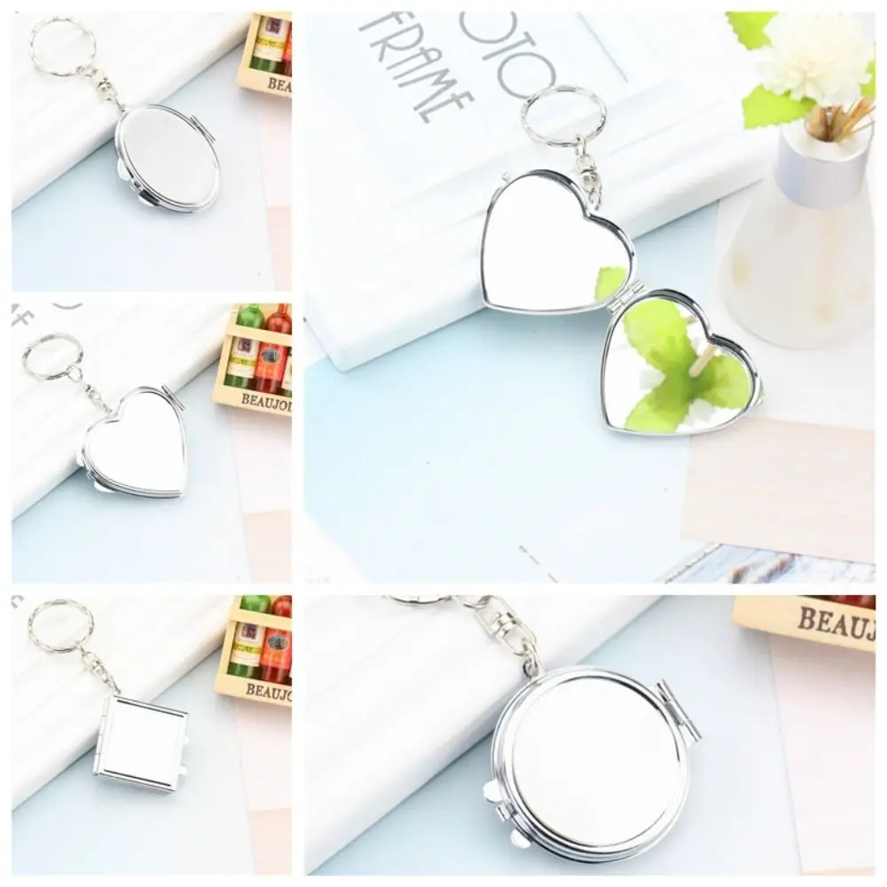 Makeup Mirror Folding Mirror Key Chain Makeup Mirror Keychain with Key Ring Metal Round Heart Mini Valentine's Day Gift