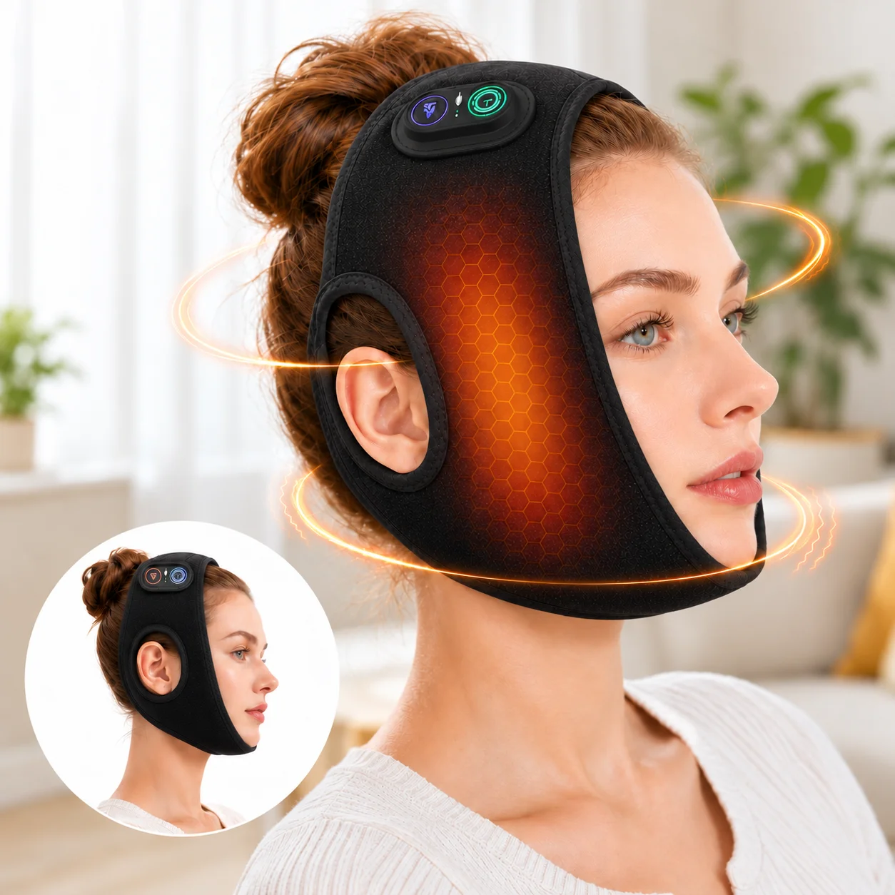 Wireless Heated Jaw Wrap Red Light Jaw Warmer 3 Heat Levels Adjustable Face Heating Wrap Rechargeable Wearable Jaw Heating Pad