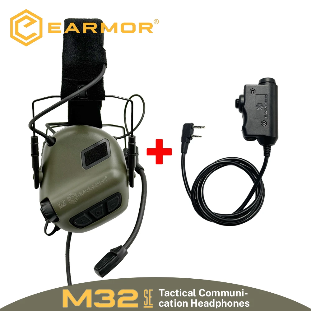 

Тактические наушники EARMOR M32 SE для охоты и стрельбы с шумоподавлением и адаптером PTT M51 для тактических игр на открытом воздухе