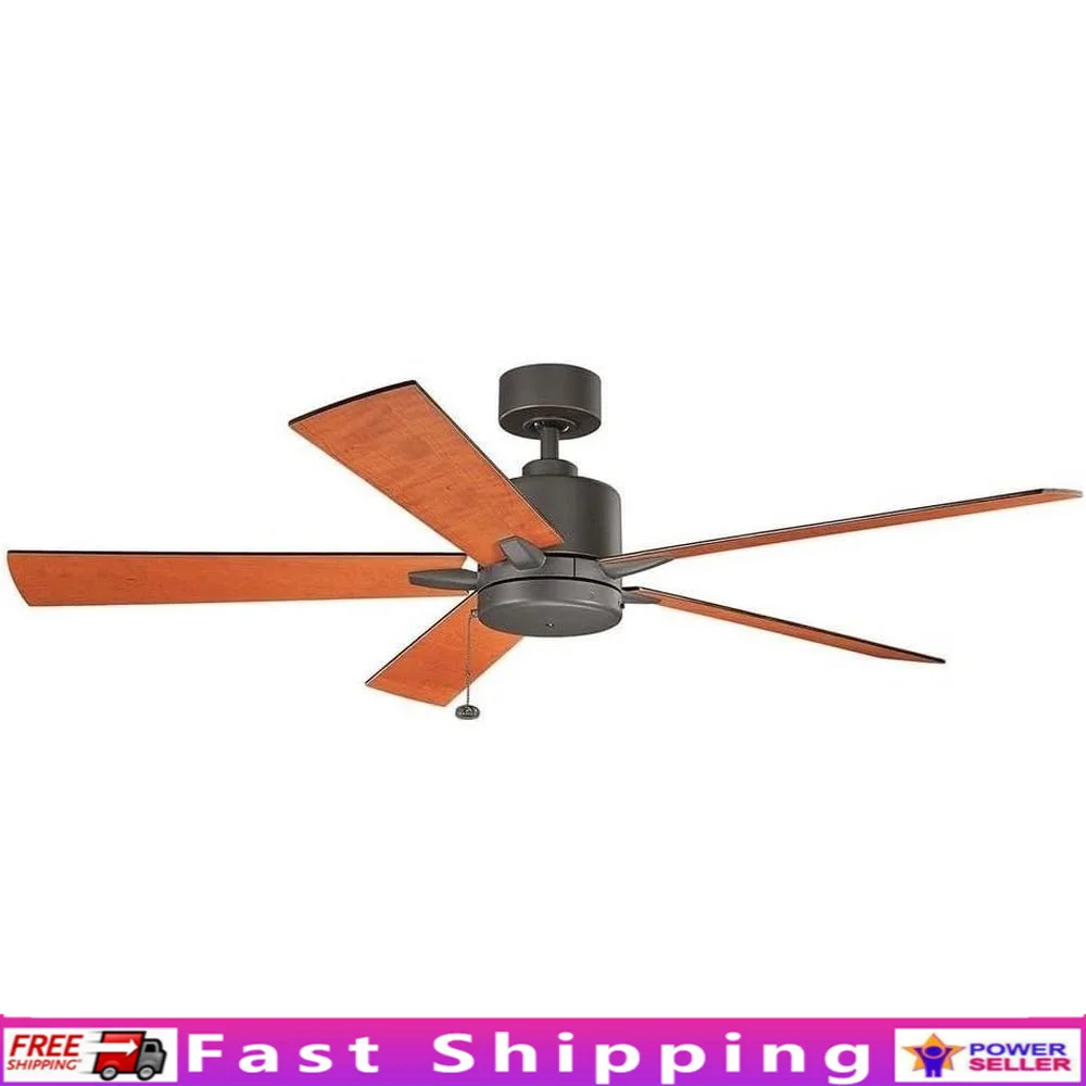 Ceiling Fan 60 Inch Vintage Industrial Design 5 Walnut Blades No Light Indoor Cooling Air Circulation Pull Chain CSA UL Listed