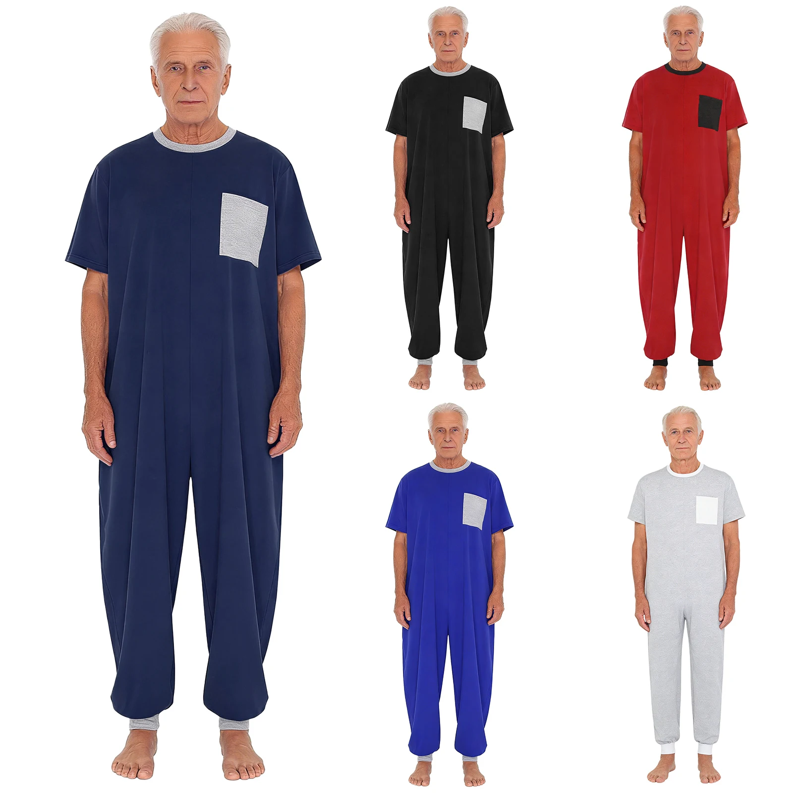 Adult Autism Elderly Alzheimer Special Needs Adaptive Clothing Short Sleeve Anti-Strip Back Zipper Jumpsuit Homewear Sleepwear
