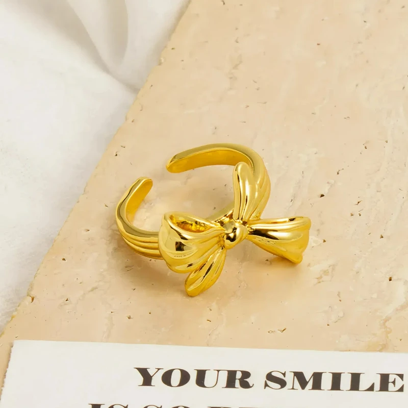 New Arrival Silver Gold Plated Copper Bowknot Stud Earrings Light Luxury Elegant Temperament Simple Open Ring for Sweet Girls