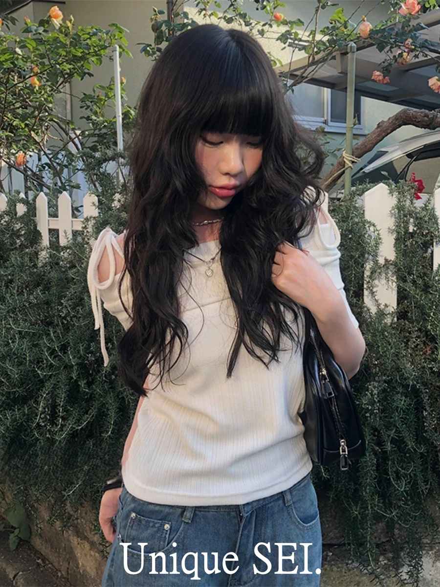 

Корейская футболка Sle Sweet Girl ort Sve с бантом и галстуком, топ, летняя свободная посадка для поездок на работу, стандартная длина irt