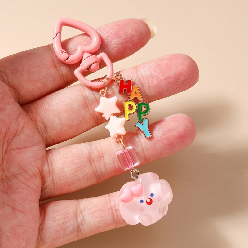 

Adorable Cloud Star Beaded Keychain Bag Charm Resin Metal Accessory Bags Pendant for Keys or Purse Decoration