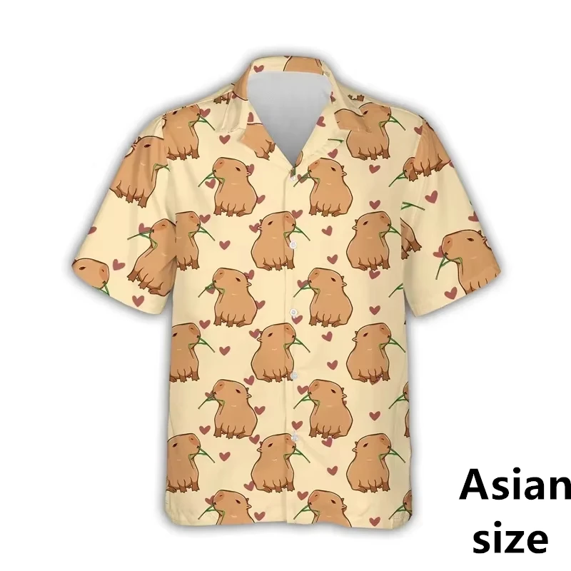 Cute Cartoon Capybara Graphic Shirt For Men's 3D Printed Hawaii Aloha Beach Summer Unisex Short Sleeve Button Lapel Shirt Hot