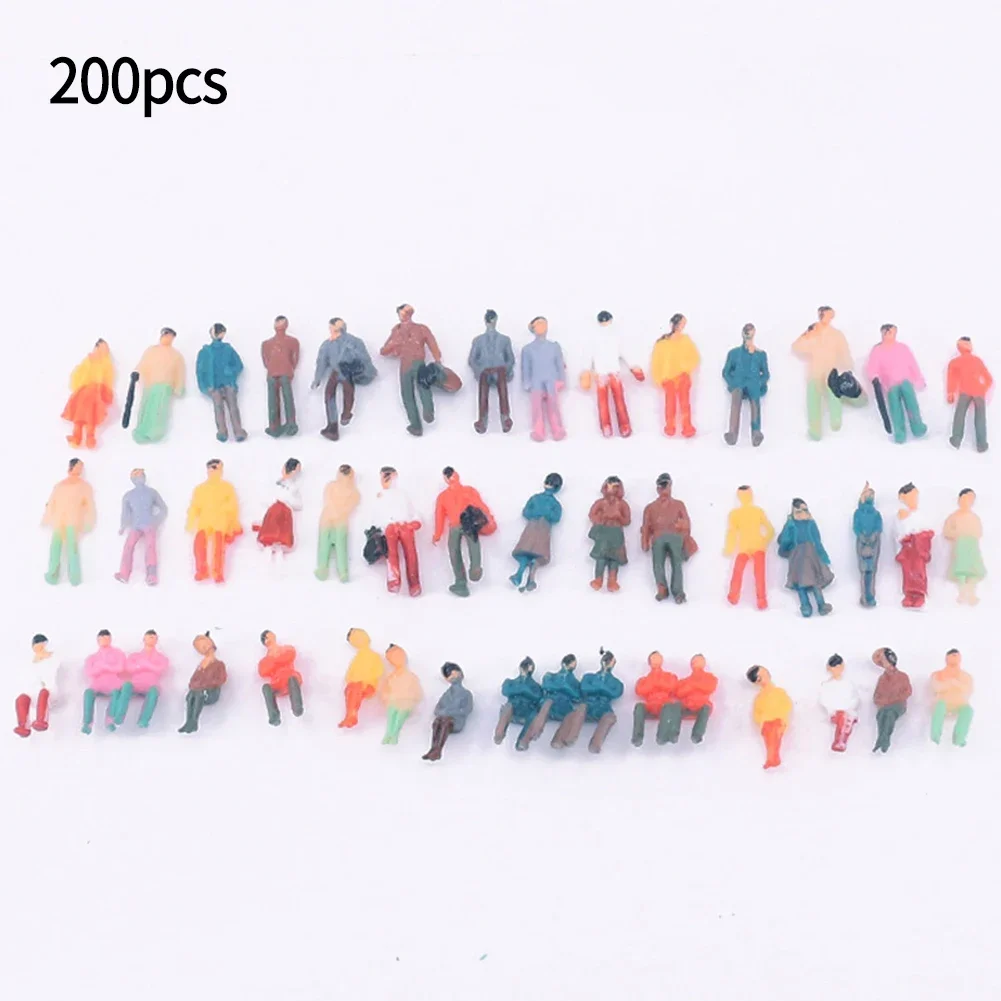 200Pcs Painted Figures Model Train 1:87 Scale Seated Figures Standing People Plastic Crafts Home Decor Kids Toys