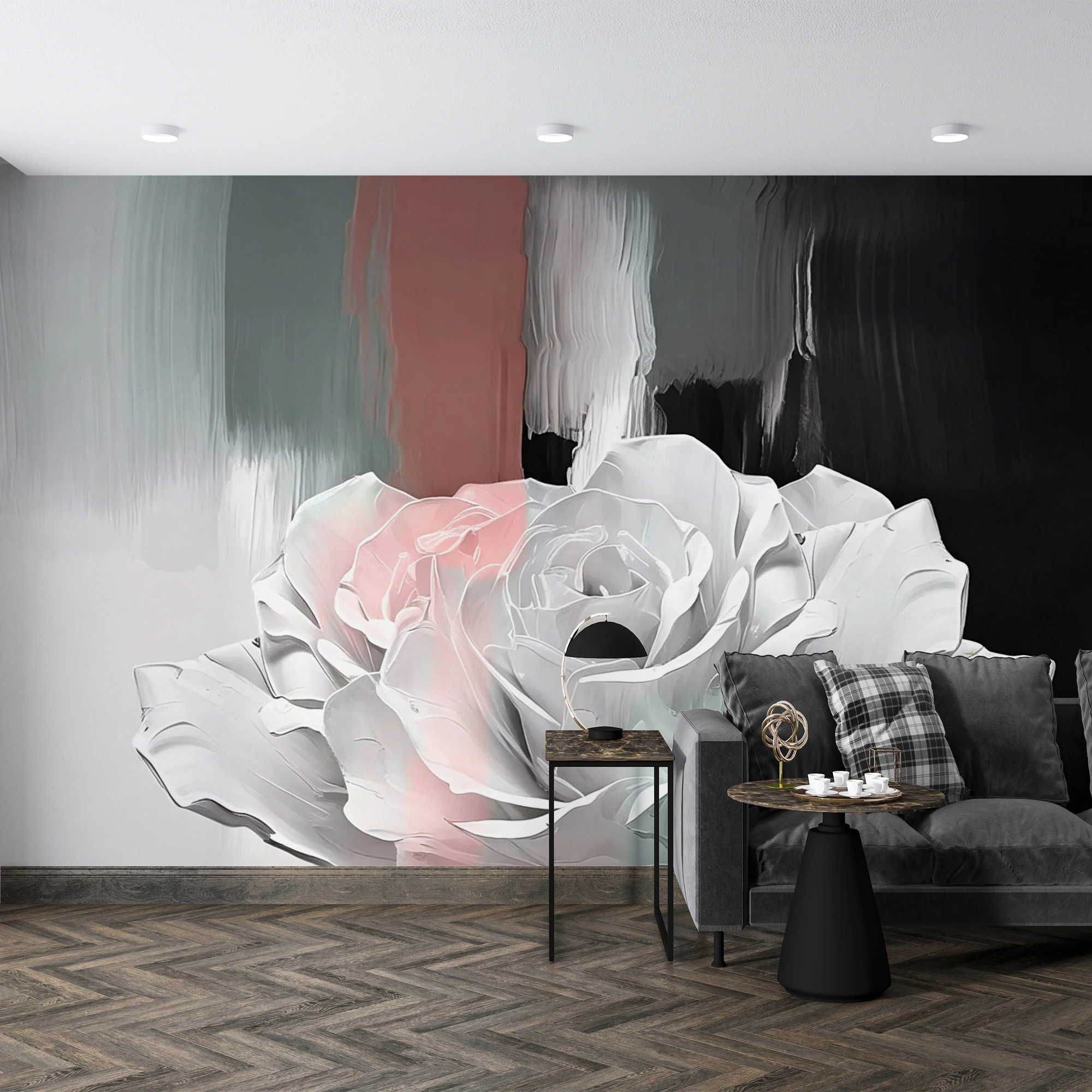 Custom Size Wall Mural Abstract White Rose Wallpaper Thick Paint Texture Oil Painting  Paper for Living Room Bedroom Home Decor