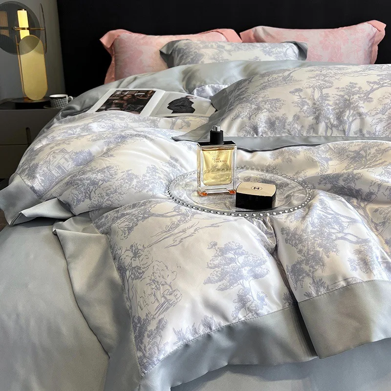 Summer Ice Silk Four Piece Set Light Luxury High Grade Water Washed Cool Bedding Set Sheet Set Four Piece Bedding Products