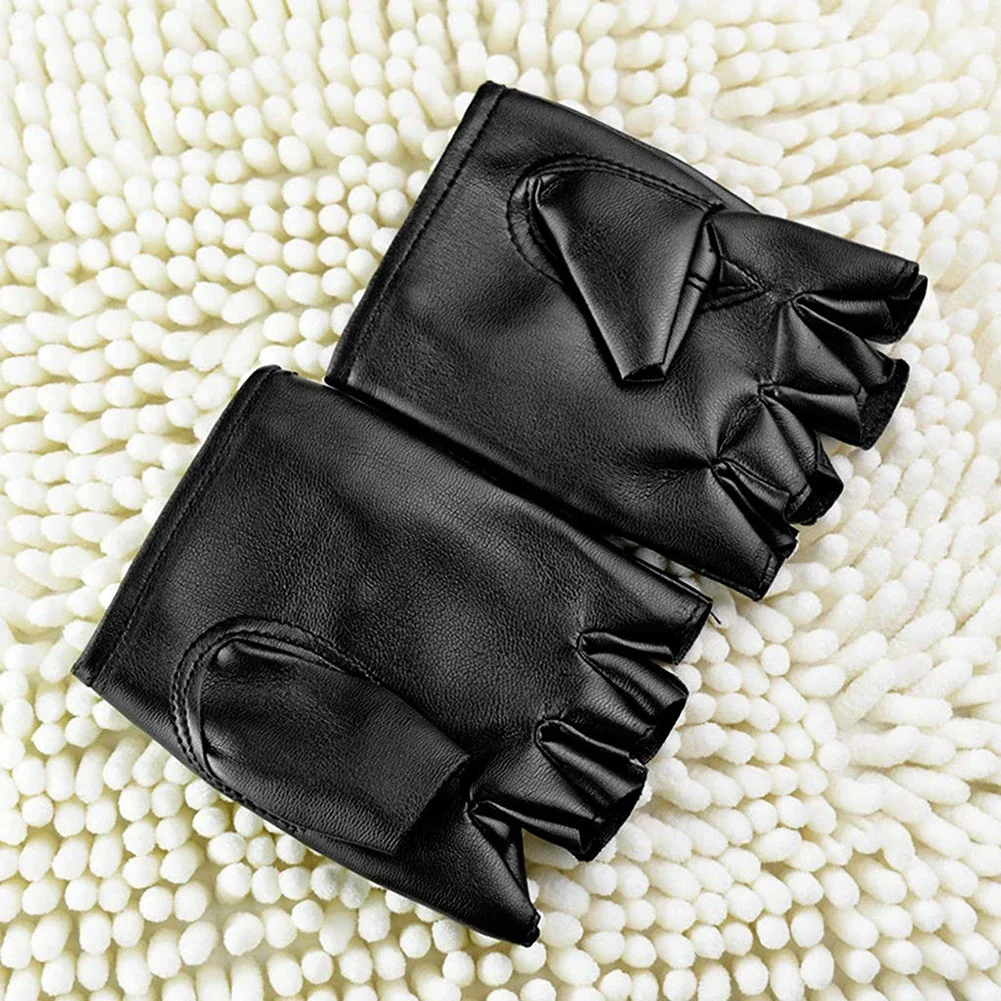 Unisex Artificial Leather Half-Finger Gloves Theatrical Punk Hip-Hop Driving Motorcycle Performance Party Fingerless Mittens