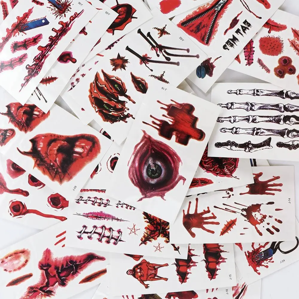 Lifelike Skin Decoration Party Fake Bloody Wound Waterproof Fake Tattoo Halloween Tattoo Stickers Temporary Tattoos Horror Scar