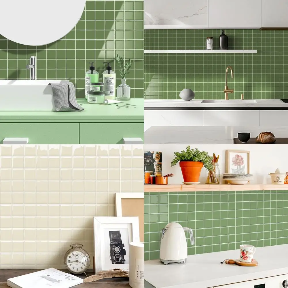 10 Sheets 10"x10" Green 3D Vinyl Backsplash Tiles, Self-Adhesive Peel and Stick Wall Tile Stickers Stick on Subway Tiles for Ki