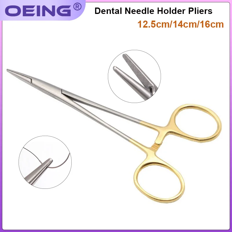 Tandheelkundige Naaldhouder Tang12.5/14/16 Cm Rvs Vergulde Handvat Tandheelkundige Orthodontische Forcep Dubbele Ooglid Chirurgie tool