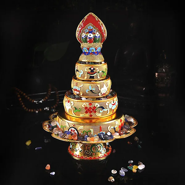 

Wholesale Buddhist supplies -efficacious Talisman Tibetan 37TH The eight auspicious Manja Mandala disc gilding statue+gemstone