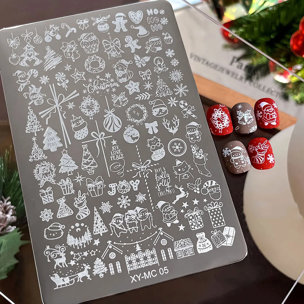 Gothic Letter Nail Art Transfer Printing Steel Plate Nail Art Silicone Stamp Christmas Series Manicure Tool Templates