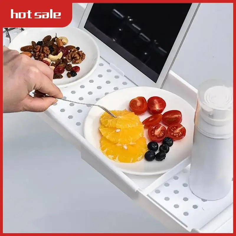 

A33R-Bath Tub Tray Extendable Draining Bath Tray Space-Saving Household Bathtub Shelf Small Storage Tray For Towels Glasses