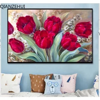 

DIY full Diamond Embroidery,Round Diamond Flower Tulip Living room decoration rhinestone beads Diamond painting