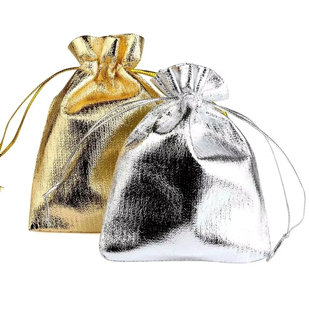 20PCS 7x9cm 9x12cm 10x15cm Drawstring Pouches Foil Material Gold Silver Color Gift Bags 20pcs/lot Drawstring Closure