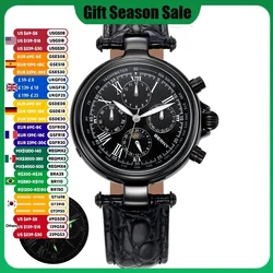 BERNY Men Automatic Watch Self-Winding Watch Luxury Annual Calendar Sun Moon Waterproof Fashion Black Men Mechanical Wristwatch